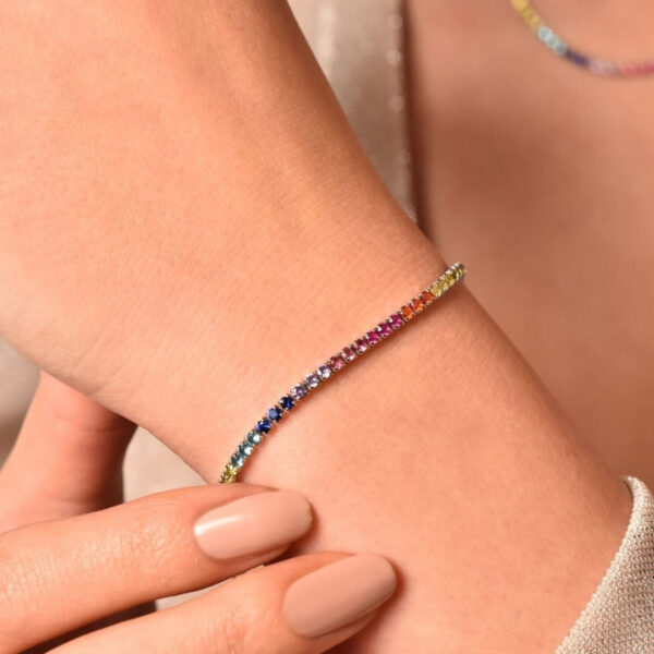 3mm 7 inches RAINBOW COLOURFUL STERLING SILVER TENNIS BRACELET 9.6 gram