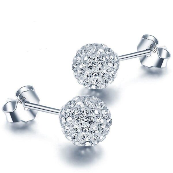 925 Sterling Silver Rhinestones Crystal Ball Stud Earring